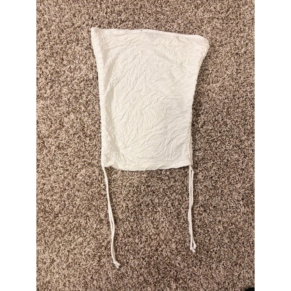 White Ruched Drawstring Tube Top - Picture 3 of 4